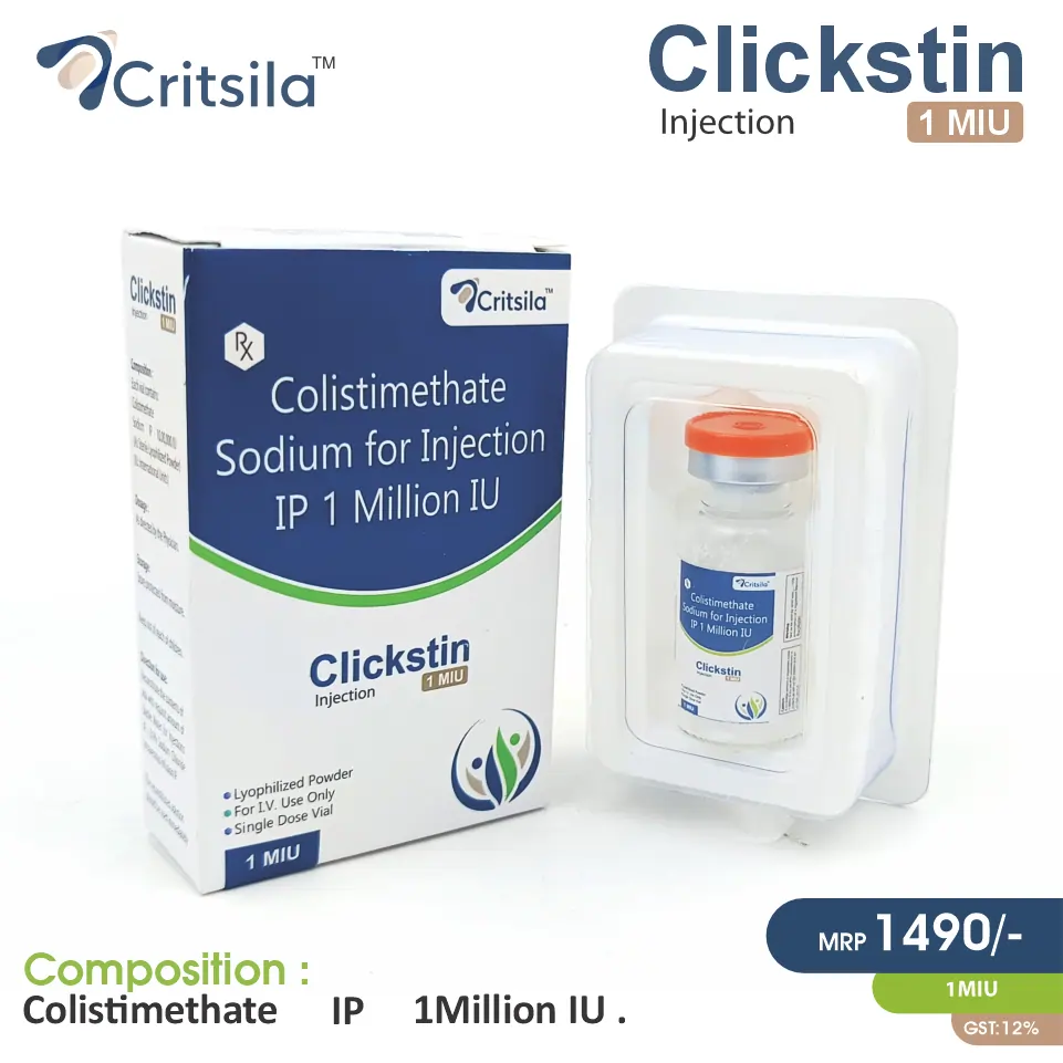 Colistimethate Sodium (1 Million IU) Injection at the best price in PCD Pharma Franchise for Antibiotic, Bacterial Infections.
